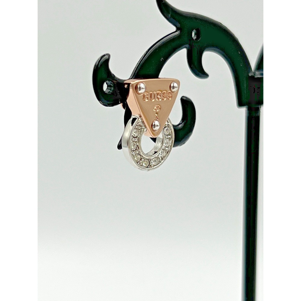 Guess Logo Earrings Rose Gold/Silver Tone w/CZ Stud earrings and Dust Bag - Picture 9 of 10